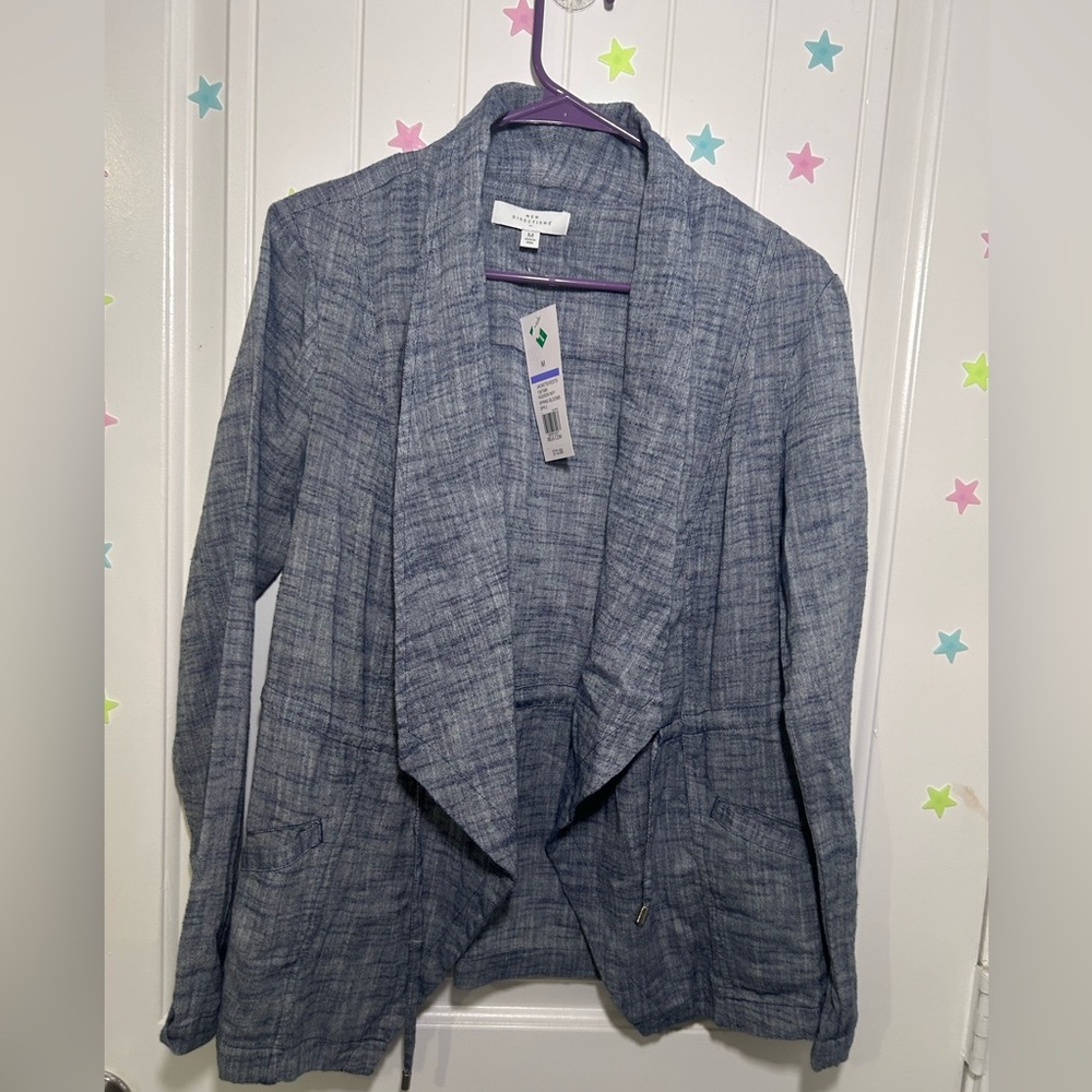 NWT M Jacket by New Directions Denim-Look Shawl Collar Cinch Waist w Poc…